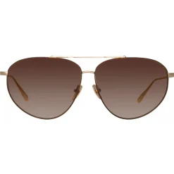 Linda Farrow Sunglasses-- Gabriel Oversized Sunglasses in Light Gold - LFL1391C2SUN - Eyewear - Avvenice