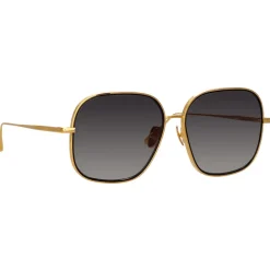 Linda Farrow Sunglasses-- Juliana Oversized Sunglasses in Yellow Gold - LFL1394C2SUN  - Eyewear - Avvenice