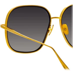 Linda Farrow Sunglasses-- Juliana Oversized Sunglasses in Yellow Gold - LFL1394C2SUN  - Eyewear - Avvenice