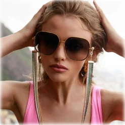 Linda Farrow Sunglasses-- Juliana Oversized Sunglasses in Yellow Gold - LFL1394C2SUN  - Eyewear - Avvenice