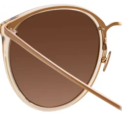 Linda Farrow Sunglasses-- Kings Oversized Sunglasses in Rose Gold Transparent - LFL747C5SUN - Eyewear - Avvenice