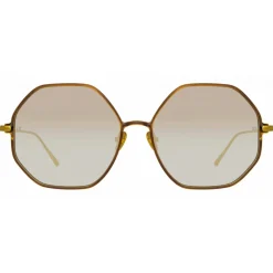 Linda Farrow Sunglasses-- Leif Oversized Sunglasses in Yellow Gold Brown - LFL1148C2SUN - Eyewear - Avvenice