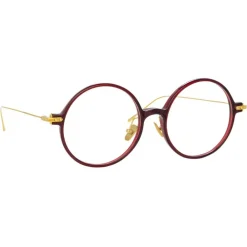 Linda Farrow Sunglasses-- Linear Savoye Round Optical Glasses in Burgundy - LF09C4OPT - Eyewear - Avvenice