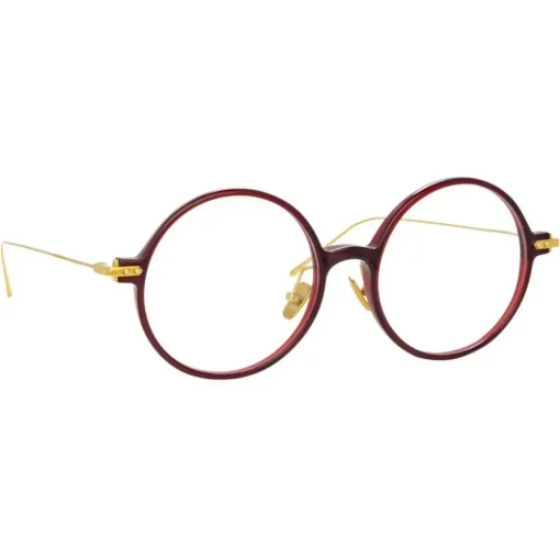 Linda Farrow Sunglasses-- Linear Savoye Round Optical Glasses in Burgundy - LF09C4OPT - Eyewear - Avvenice