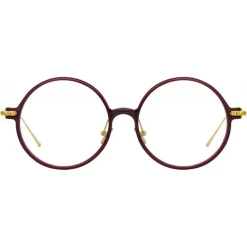 Linda Farrow Sunglasses-- Linear Savoye Round Optical Glasses in Burgundy - LF09C4OPT - Eyewear - Avvenice