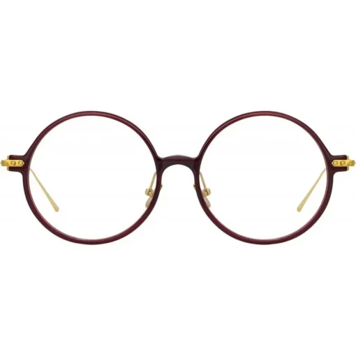Linda Farrow Sunglasses-- Linear Savoye Round Optical Glasses in Burgundy - LF09C4OPT - Eyewear - Avvenice