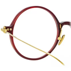 Linda Farrow Sunglasses-- Linear Savoye Round Optical Glasses in Burgundy - LF09C4OPT - Eyewear - Avvenice
