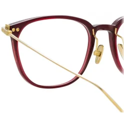 Linda Farrow Sunglasses-- Linear Wright A Rectangular Optical Glasses in Burgundy - LF07AC4OPT - Eyewear - Avvenice