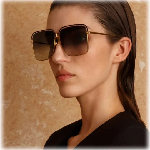 Linda Farrow Sunglasses-- Marcia Square Sunglasses in Yellow Gold - LFL1310C2SUN - Eyewear - Avvenice