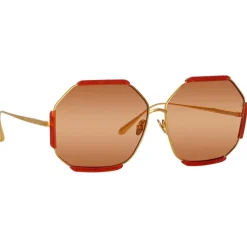 Linda Farrow Sunglasses-- Margot Hexagon Sunglasses in Terracotta - LFL1308C5SUN - Eyewear - Avvenice