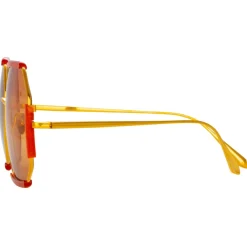Linda Farrow Sunglasses-- Margot Hexagon Sunglasses in Terracotta - LFL1308C5SUN - Eyewear - Avvenice