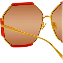Linda Farrow Sunglasses-- Margot Hexagon Sunglasses in Terracotta - LFL1308C5SUN - Eyewear - Avvenice