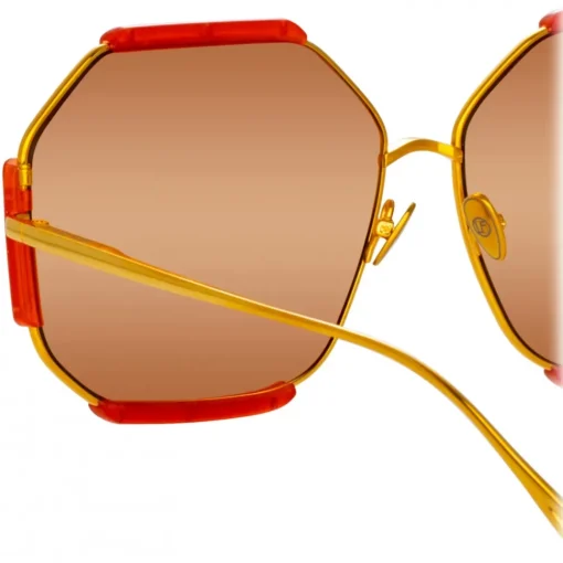 Linda Farrow Sunglasses-- Margot Hexagon Sunglasses in Terracotta - LFL1308C5SUN - Eyewear - Avvenice