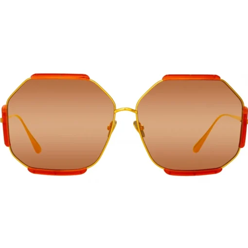 Linda Farrow Sunglasses-- Margot Hexagon Sunglasses in Terracotta - LFL1308C5SUN - Eyewear - Avvenice