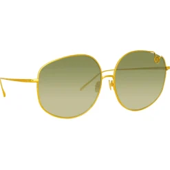 Linda Farrow Sunglasses-- Marisa Oversized Sunglasses in Yellow Gold Green - LFL1056C2SUN - Eyewear - Avvenice