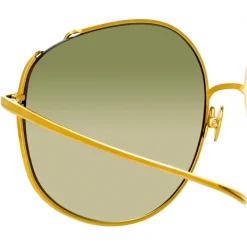 Linda Farrow Sunglasses-- Marisa Oversized Sunglasses in Yellow Gold Green - LFL1056C2SUN - Eyewear - Avvenice