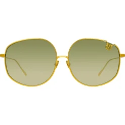 Linda Farrow Sunglasses-- Marisa Oversized Sunglasses in Yellow Gold Green - LFL1056C2SUN - Eyewear - Avvenice