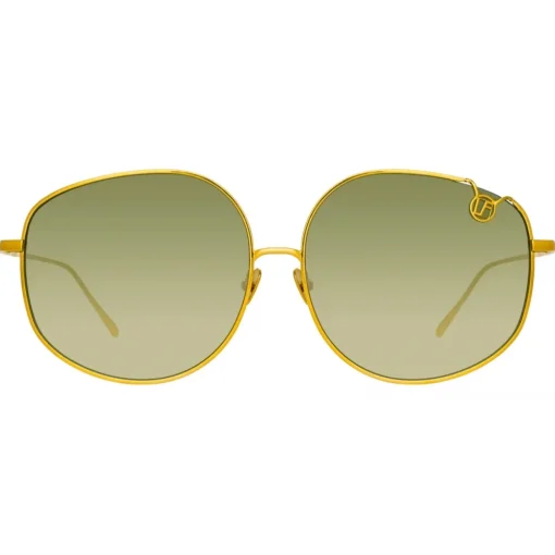 Linda Farrow Sunglasses-- Marisa Oversized Sunglasses in Yellow Gold Green - LFL1056C2SUN - Eyewear - Avvenice