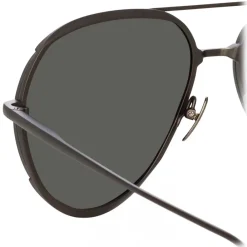Linda Farrow Sunglasses-- Matisse Aviator Sunglasses in Nickel - LFL1207C4SUN - Eyewear - Avvenice