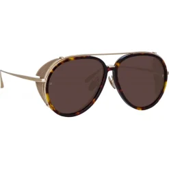 Linda Farrow Sunglasses-- Maverick Aviator Sunglasses in Light Gold - LFL1358C2SUN - Eyewear - Avvenice