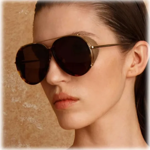 Linda Farrow Sunglasses-- Maverick Aviator Sunglasses in Light Gold - LFL1358C2SUN - Eyewear - Avvenice