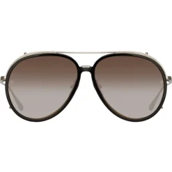 Linda Farrow Sunglasses-- Maverick Aviator Sunglasses in White Gold - LFL1358C3SUN - Eyewear - Avvenice