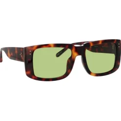 Linda Farrow Sunglasses-- Morrison Rectangular Sunglasses in Tortoiseshell Green - LFL1027C8SUN - Eyewear - Avvenice