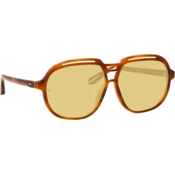 Linda Farrow Sunglasses-- Raphael Aviator Sunglasses in Horn - LFL1294C3SUN - Eyewear - Avvenice