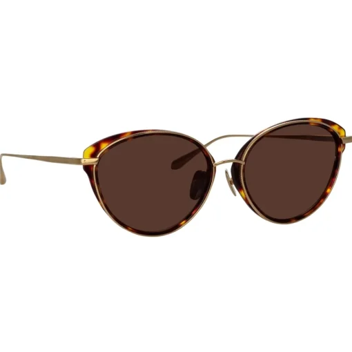 Linda Farrow Sunglasses-- Song Cat Eye Sunglasses in Light Gold and Tortoiseshell - LFL1445C2SUN - Eyewear - Avvenice