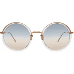 Linda Farrow Sunglasses-- Tracy Round Sunglasses in Clear Gradient Navy - LFL239C87SUN - Eyewear - Avvenice