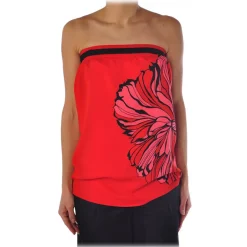 Liu Jo Tops-- Decolleté Top with Print - Red - Top - Made in Italy - Luxury Exclusive Collection - Avvenice