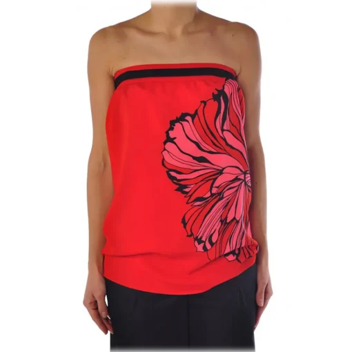 Liu Jo Tops-- Decolleté Top with Print - Red - Top - Made in Italy - Luxury Exclusive Collection - Avvenice