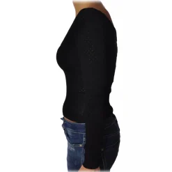 Liu Jo Tops-- Fitted Top with Boat Neckline - Black - Made in Italy - Luxury Exclusive Collection - Avvenice