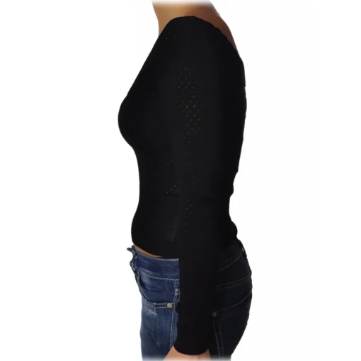 Liu Jo Tops-- Fitted Top with Boat Neckline - Black - Made in Italy - Luxury Exclusive Collection - Avvenice