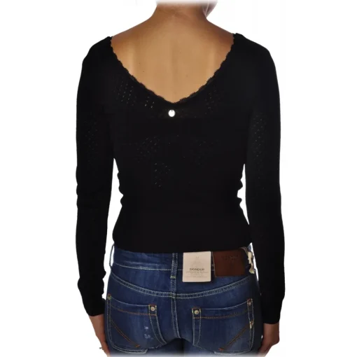 Liu Jo Tops-- Fitted Top with Boat Neckline - Black - Made in Italy - Luxury Exclusive Collection - Avvenice