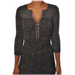 Liu Jo Dresses-- Knit Dress with Stud Detail - Grey - Dress - Made in Italy - Luxury Exclusive Collection - Avvenice