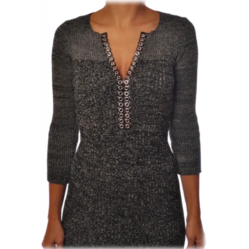Liu Jo Dresses-- Knit Dress with Stud Detail - Grey - Dress - Made in Italy - Luxury Exclusive Collection - Avvenice