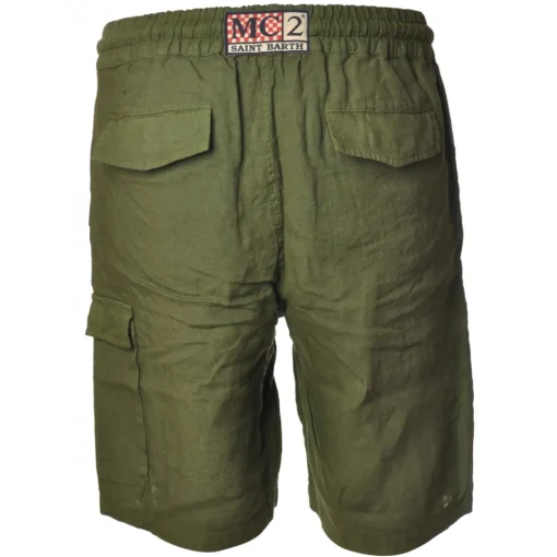 MC2 Saint Barth Trousers-- Bermuda in Linen - Military Green - Luxury Exclusive Collection - Avvenice