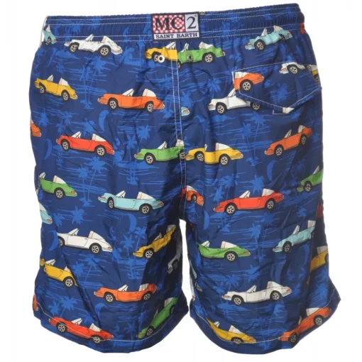 MC2 Saint Barth Swimwear-- Boxer Swimsuit in Cabrio Cars Pattern - Blue - Luxury Exclusive Collection - Avvenice