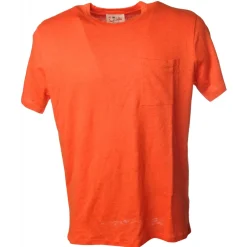 MC2 Saint Barth T-shirt-- T-Shirt in Linen with Pocket - Orange - Luxury Exclusive Collection - Avvenice