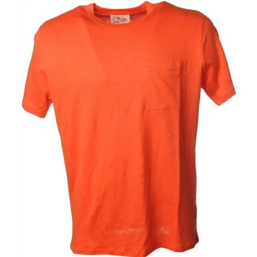 MC2 Saint Barth T-shirt-- T-Shirt in Linen with Pocket - Orange - Luxury Exclusive Collection - Avvenice