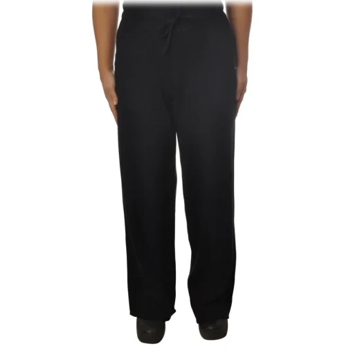MC2 Saint Barth Trousers-- Wide Leg Trouser in Knitted Yarn - Black - Luxury Exclusive Collection - Avvenice