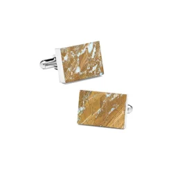 Mikol Marmi Ties & Bow Ties-- Galaxy Gold Rectangular Marble Cuff Links - Real Marble - Collection - Avvenice