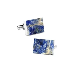 Mikol Marmi Ties & Bow Ties-- Laguna Blue Rectangular Marble Cuff Links - Real Marble - Collection - Avvenice