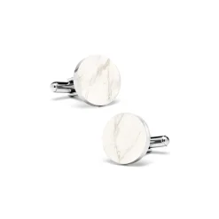 Mikol Marmi Ties & Bow Ties-- White Carrara Round Marble Cuff Links - Real Marble - Collection - Avvenice