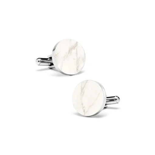 Mikol Marmi Ties & Bow Ties-- White Carrara Round Marble Cuff Links - Real Marble - Collection - Avvenice