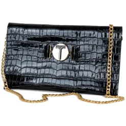Miriam Tirinzoni Bags-- Black Calf Leather Bag with Crocodile Print - Bags - Luxury Exclusive Collection - Avvenice