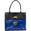 Miriam Tirinzoni Bags-- Blue and Black Calf Leather Bag with Crocodile Print - Bags - Luxury Exclusive Collection - Avvenice
