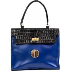 Miriam Tirinzoni Bags-- Blue and Black Calf Leather Bag with Crocodile Print - Bags - Luxury Exclusive Collection - Avvenice