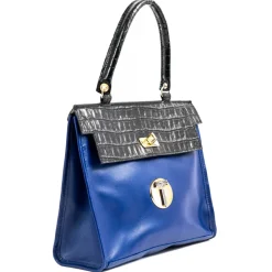 Miriam Tirinzoni Bags-- Blue and Black Calf Leather Bag with Crocodile Print - Bags - Luxury Exclusive Collection - Avvenice